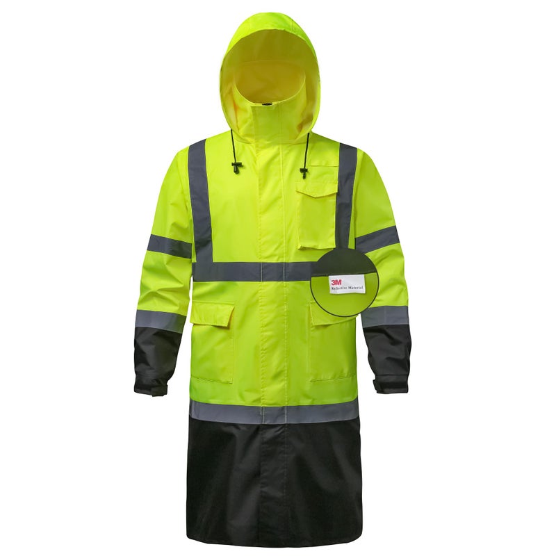 DPSAFETY Reflective Rain jackets for men waterproof,Hi Vis Rain Coat With 3M Reflective Strips,High Visibility Class 3 Rain Gear With 2 large pockets,Zipper,Black Bottom Lime,XL - Image 1